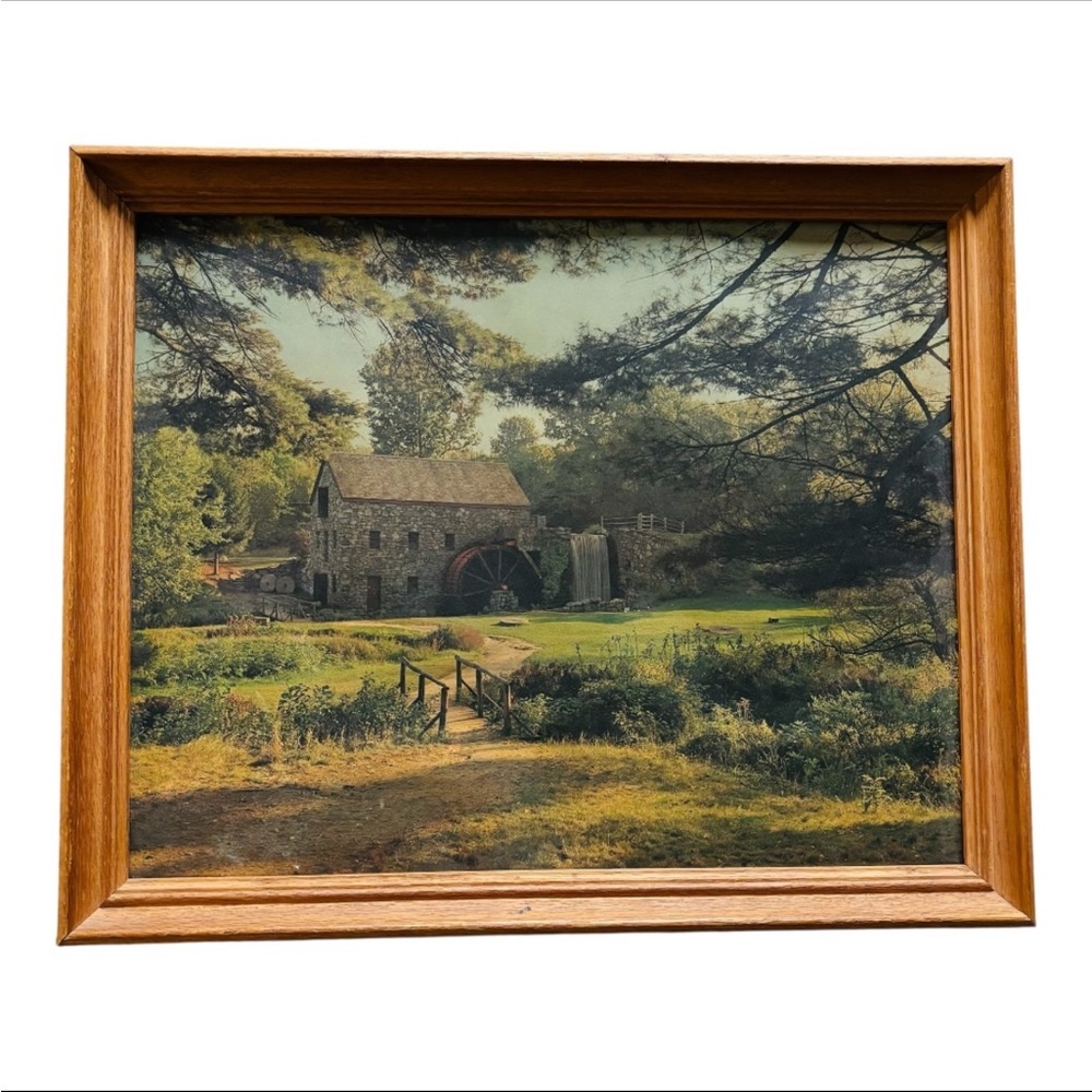 Wayside Inn Grist Mill Framed Art Print in Natural Wood Frame